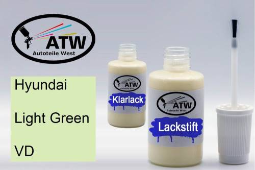 Hyundai, Light Green, VD: 20ml Lackstift + 20ml Klarlack - Set, von ATW Autoteile West.